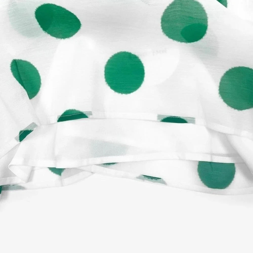 Line & Dot Green Polka‎ Dot Top Size XS White Green Cold Shoulder Flowy Summer